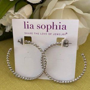 Lia Sophia "French Dot" Silver Tone Hoop Earrings
